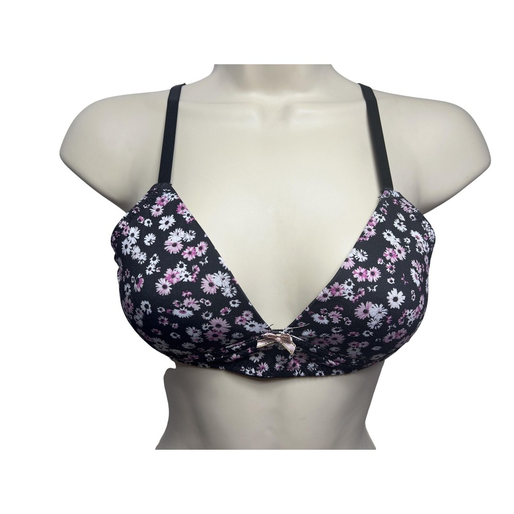 Nicole Miller‎ New York Bra Womens 34A Black Floral T Shirt Padded Adjustable